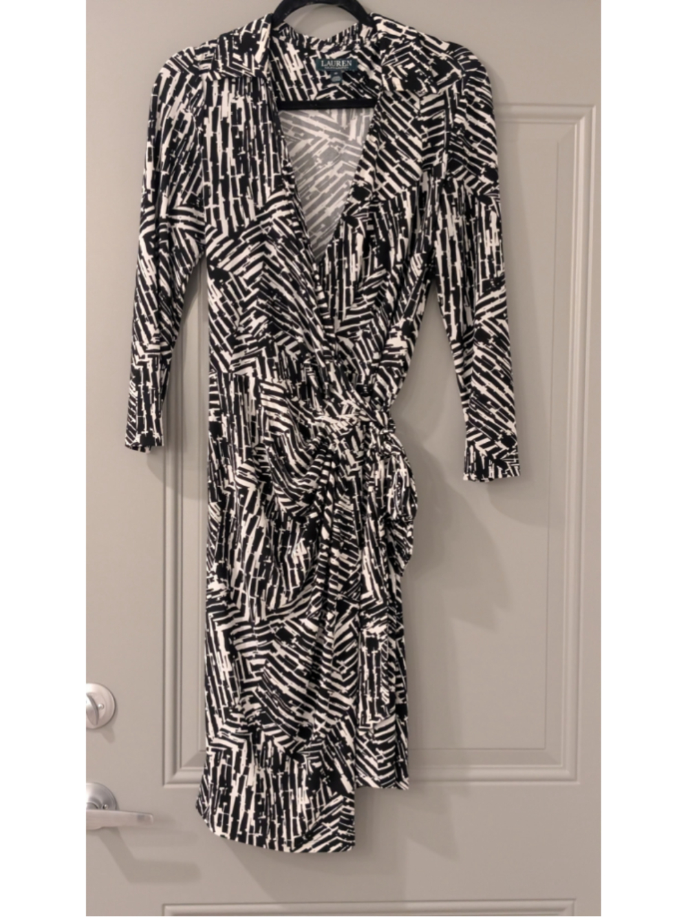 Women's Lauren Ralph Lauren Midi Wrap Dress Black White Size 10i
